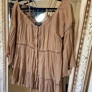 Beige Blouse with Bell Sleeves